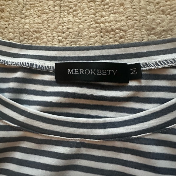 MEROKEETY Women's Casual T Shirt Dress Short Sleeve Striped Tie Waist - Picture 5 of 6
